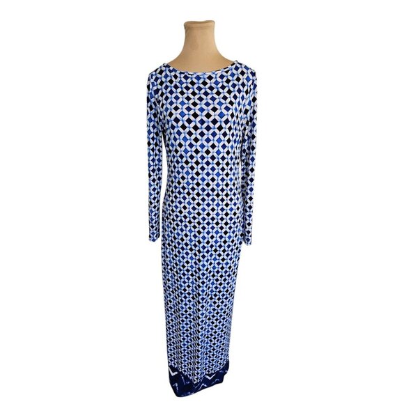 Joseph Ribkoff Blue White Maxi Dress w/ Diamond Design Sz 8 - Picture 1 of 8